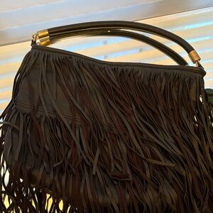 Fringed Black Leather Handbag